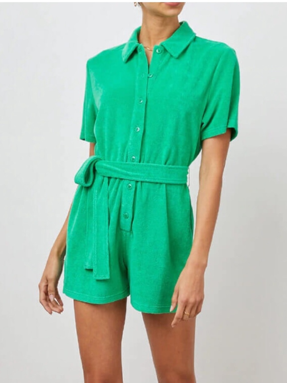 Rails Pim Kelly Green Terry Knit Button Romper M